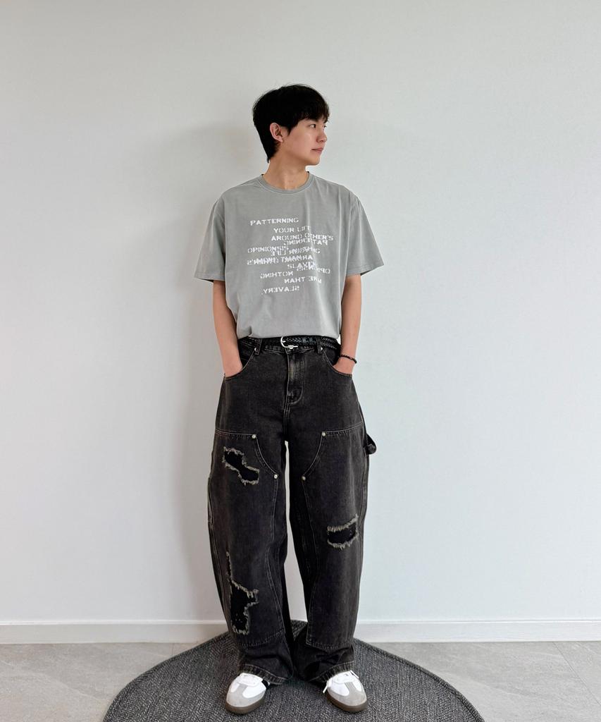 QUTON Patterned Pigment Oversized Short Sleeve T-Shirt