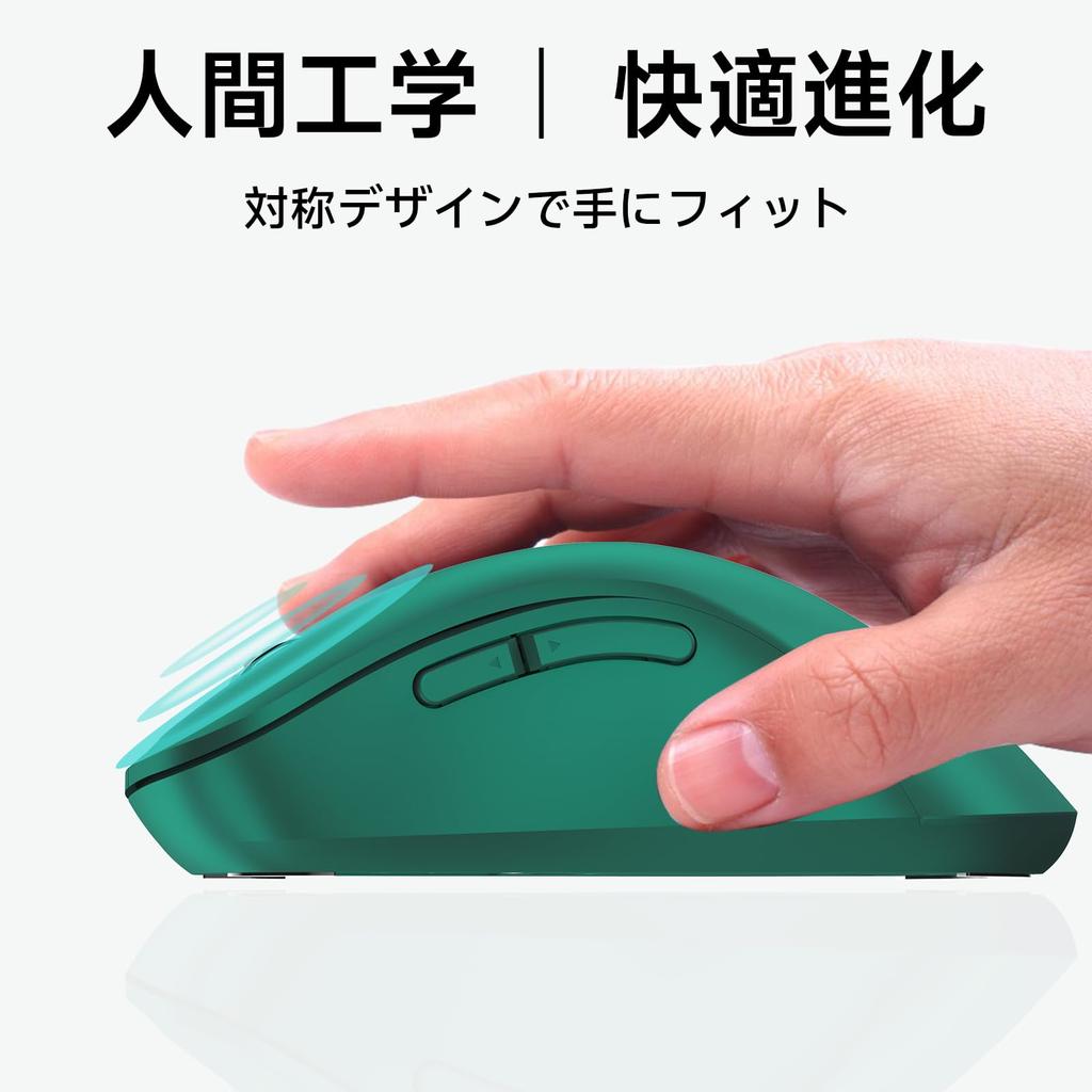 memzuoix Wireless Ergonomic for Long 1400DPI Optical USB Receiver 5 Compatible with Chrome Dark Green Mouse, 2.4GHz, Design, Fatigue-Free Use,