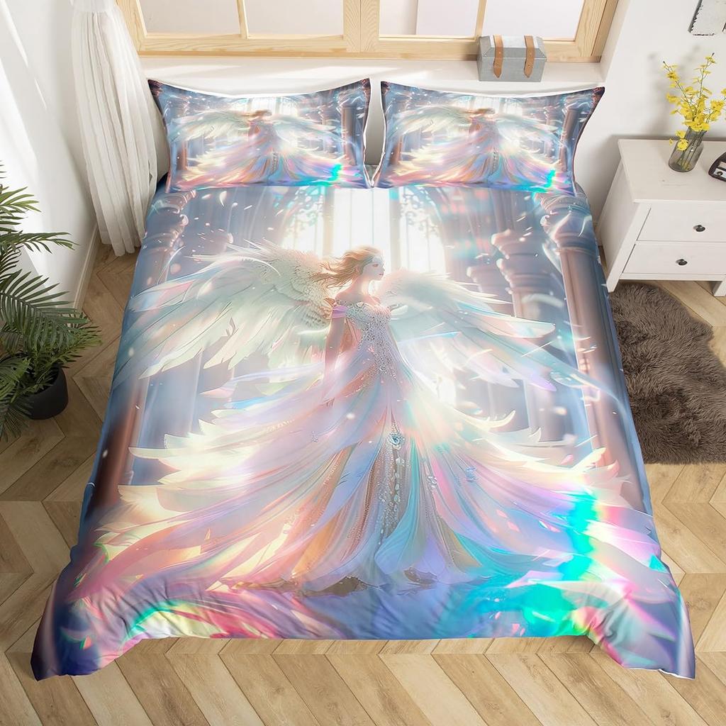 Zestaw poszewek na kołdrę Aniołek Dla Dzieci Rozmiar Królewski Bliźniaczy Pokrowce na Kołdrę Lekkie Pióra Wystrój Pokoju 2 Poszewki na Poduszki 1 Poszewka na Kołdrę Bez Wypełnienia