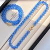 Vintage Faux Royal Blue Opal Clavicle Chain Necklace