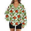 Women's Fashionable V-neck Christmas Printed Long Sleeved Casual Pullover Plush Warm Pocket Sweatshirt Top