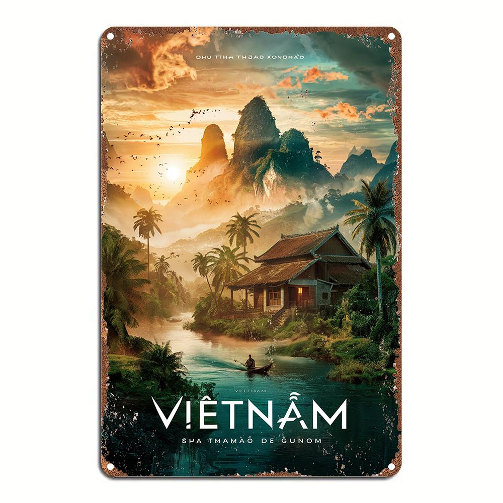 Room Decor Vintage Aluminum Wall Art Sign Rustic Vietnam Scenery for Bedroom Kitchen Dining Room Bar Durable Eas