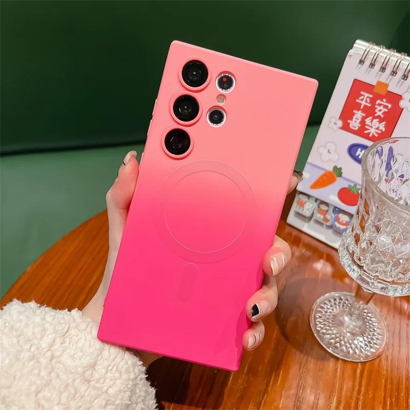Luxury Gradient Soft Silicone Magnetic For Magsafe Case For Samsung Galaxy S23 Ultra S22 S21 Plus Note 20 10 Lens Film Cover