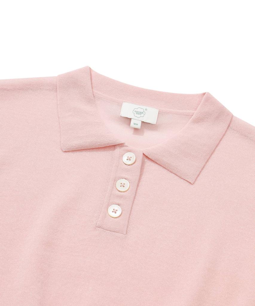 COVERNAT WOMAN Sheer Collar Crop Half Knit Light Pink