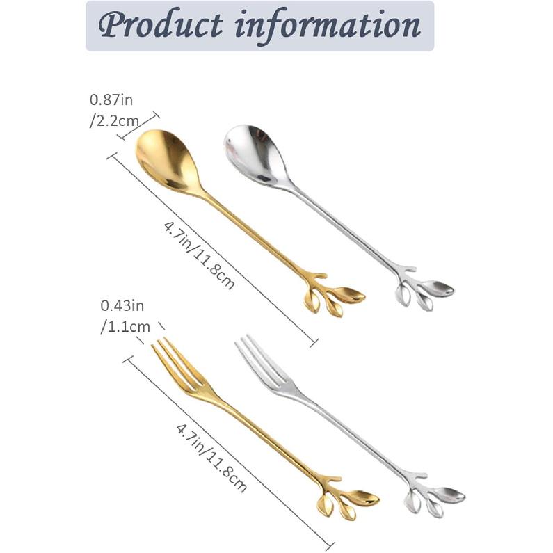 Gold Leaf Coffee Spoon Set of 4, 4.7 Inch Retro Dessert Espresso Spoons Cutlery Kitchen Tableware