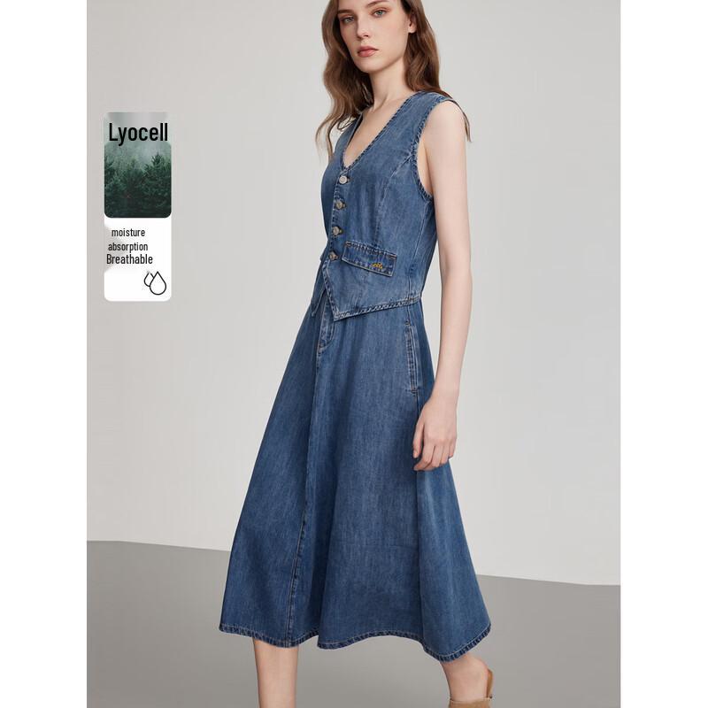 ELLE Women s Denim Vest A-Line Dress S