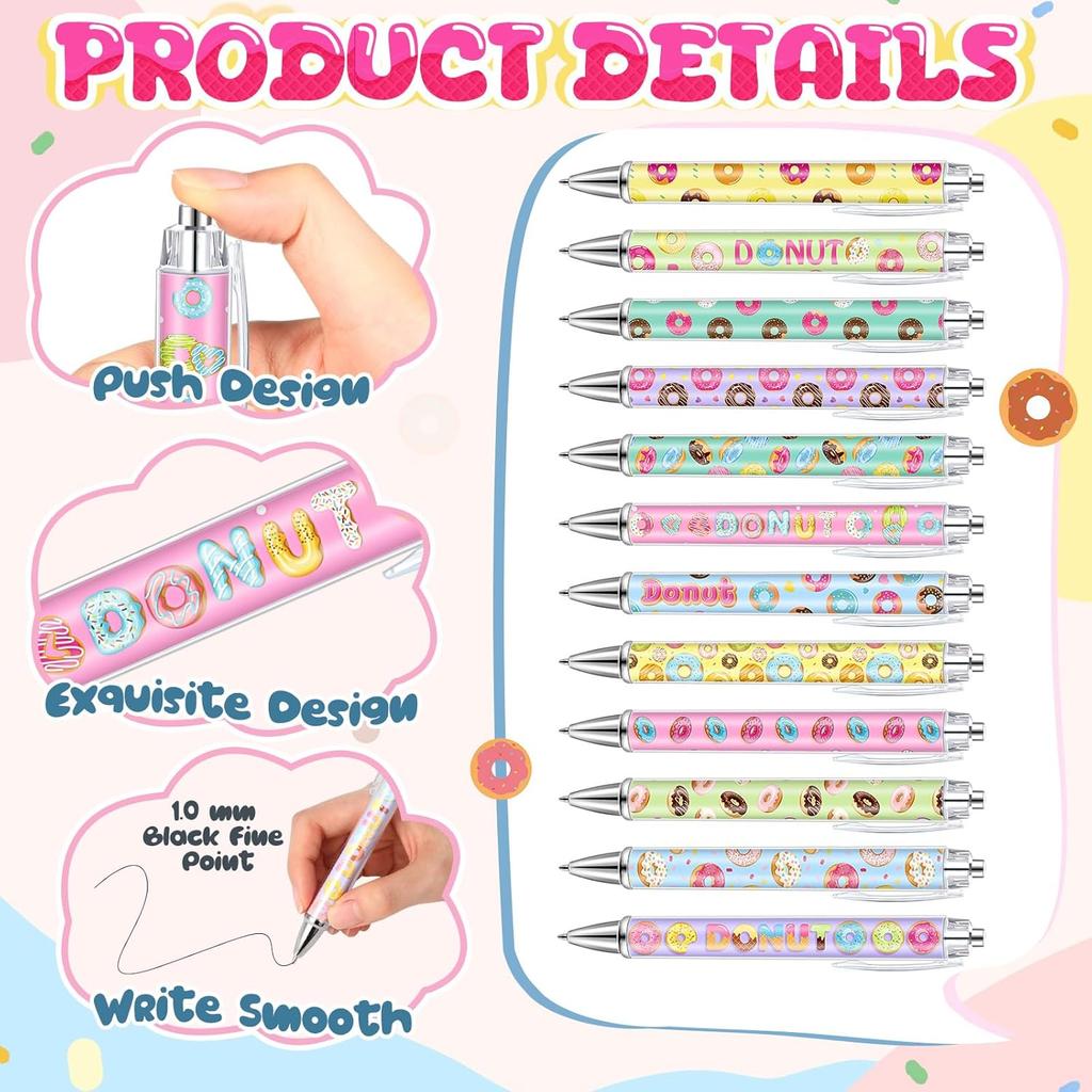48 Pcs Donut Pens Bulk Cute Donuts Gel Pen Sprinkle Writing Pens Sweet Treat Pens Novelty Donut Ink Pens Candy Retractable Ballpoint Pens for Donut
