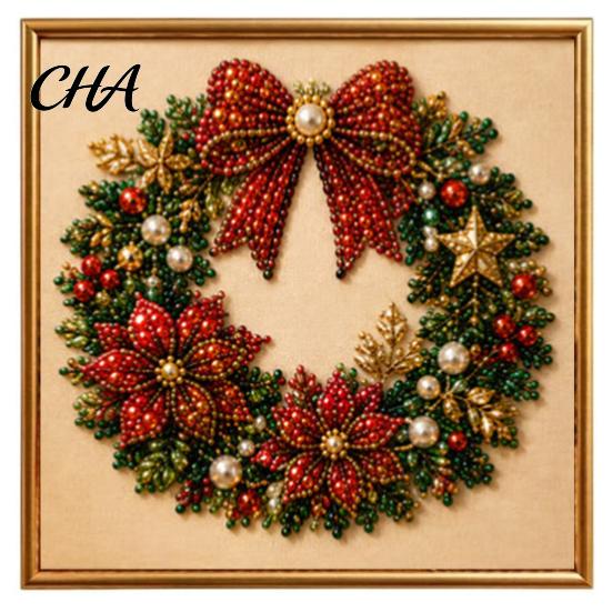 Interactive DIY Christmas Art Kits Faux Pearl Painting Kit with Frame, Santa Winter Holiday Theme Craft Supplies Beads for Adults Beginner,