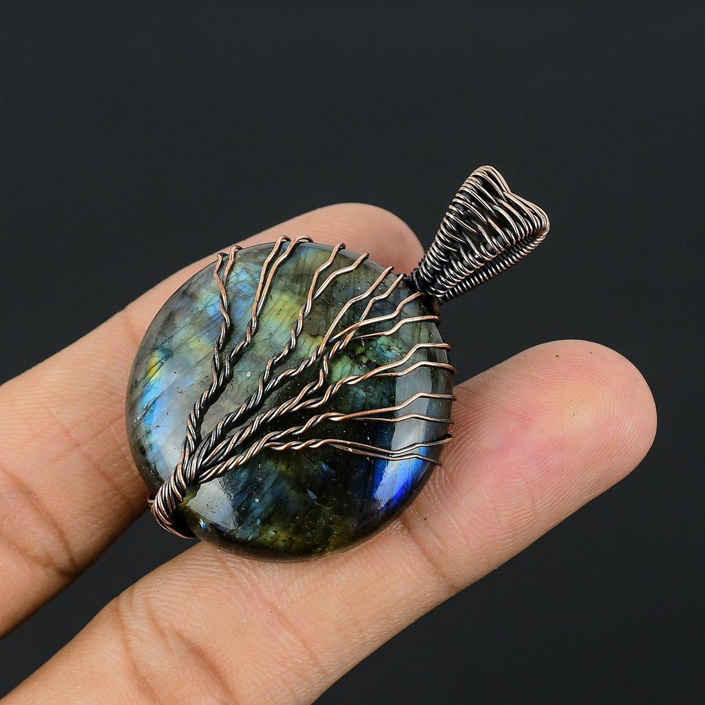 Labradorite Pendant, Handmade Gemstone 999 Copper Wire Wrapped  Pendant Antique Jewelry, For Gift Silver Jewelry