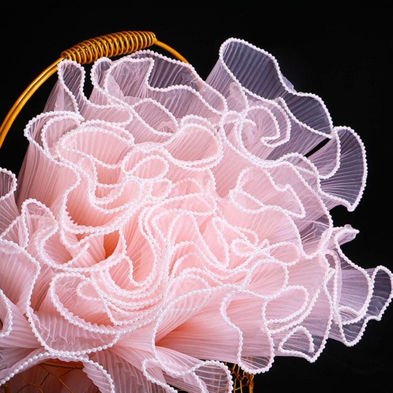 4Yards*28CM Packaging Lace Paper Flower Wrapping Mesh Yarn Bouquet Roll Wave Yarn Pearl Edge Mesh Handmade Crafts Florist