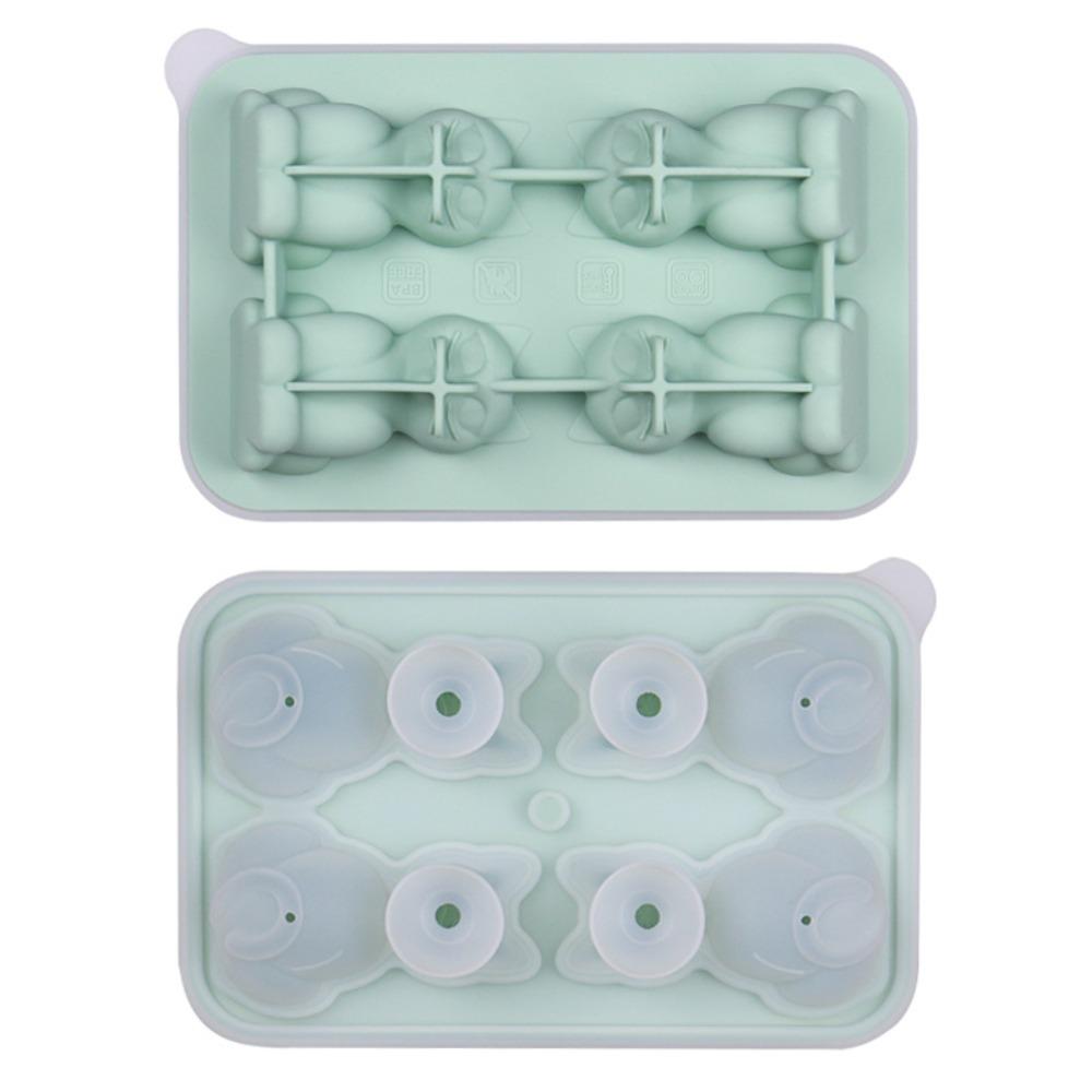 Easy to Release 3D Cat Ice Block Mold Free of BPA 4 Holes Silicone Ice Cube Mold Dishwasher Safe Reusable Animal Shape Ice Mold