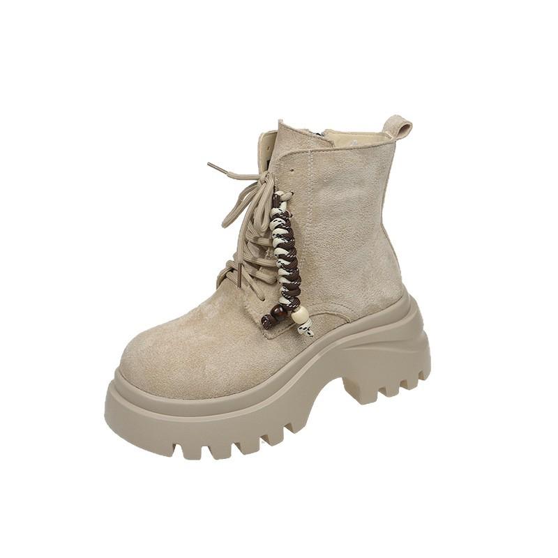 Süße und coole einfache vielseitige lässige Martin-Stiefel Herbst und Winter super dicker Absatz dicke Sohle Damenstiefel Britischer Stil Schnürung dicker Absatz