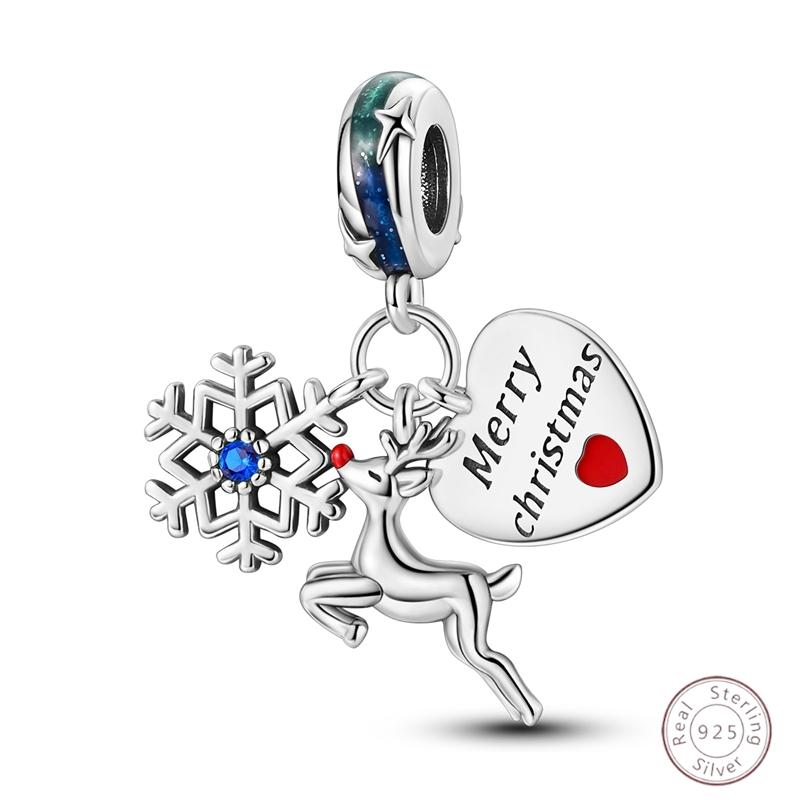 Christmas Charm Bead Pendant Copper Christmas Elk Santa Snowman Claus Charm Fit Original Bracelet Women Diy Jewelry