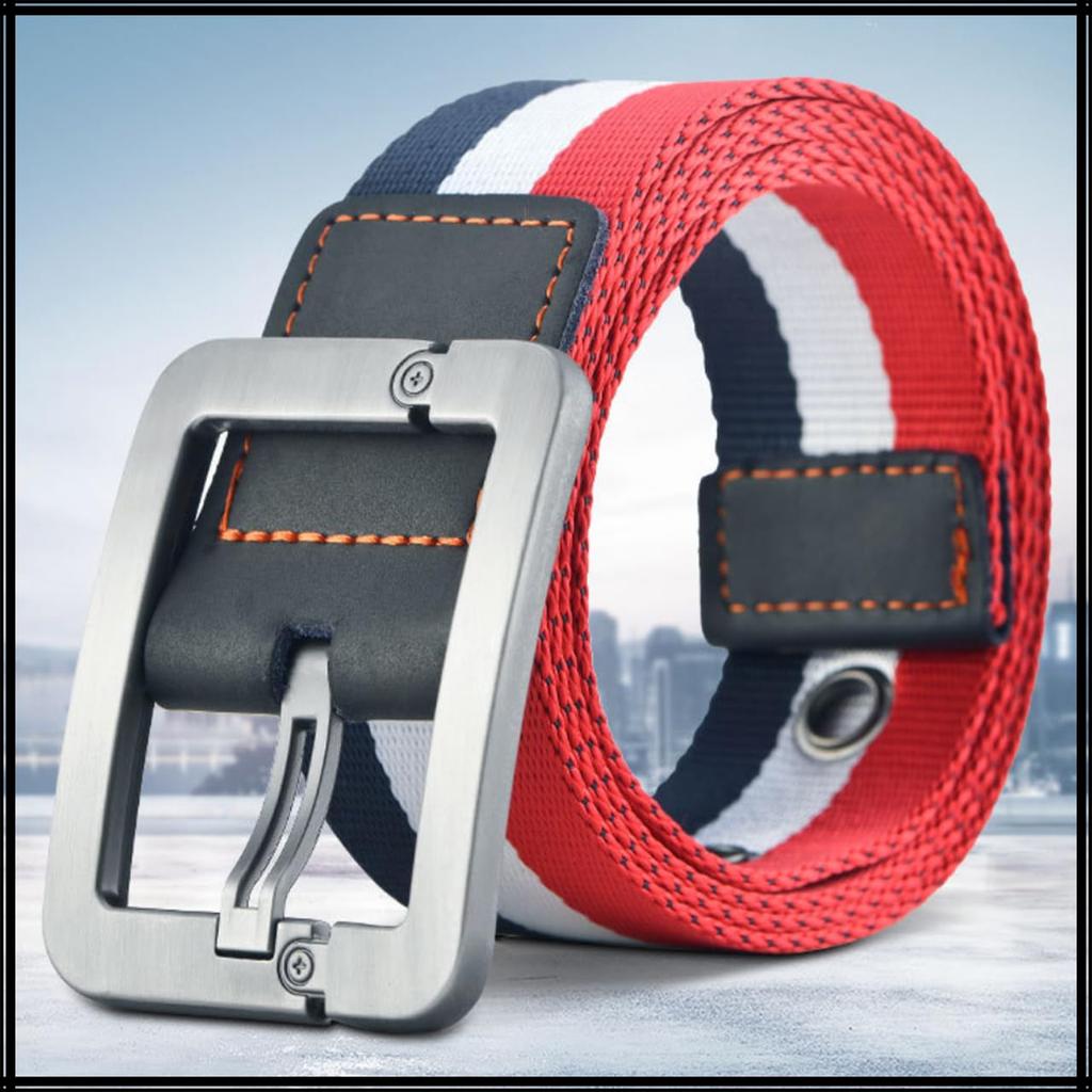[White Fang] Belt Buckle Casual Design Leisure Jeans Fashion Durable Men's BTA719 (Black Stripe)