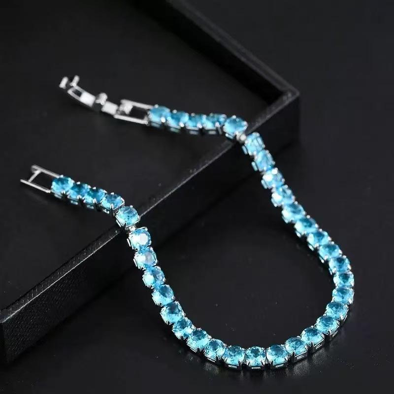 

4mm Multi-Color Blue Zircon Tennis Bracelet for Women, Fully Iced-Out High Sparkle 16cm