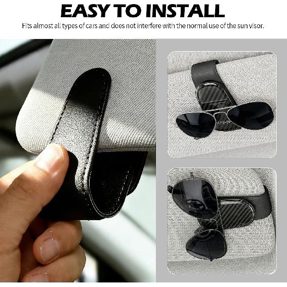 T-carbon Sunglass Holder for Car Sun Visor | Magnetic Leather Glasses Holder,Carbon Fiber Sunglasses Holder and Ticket Card Clip,Car Accessories