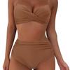 Women's Swimsuit Solid Color Pleated High Waist Sexy Bikini Tankini Beach Wear