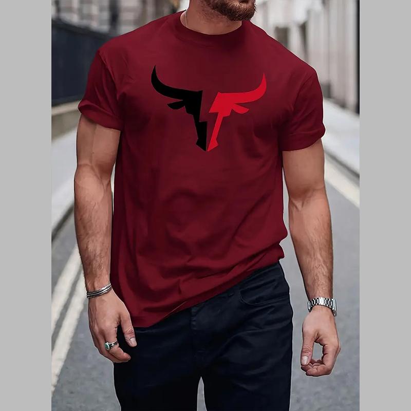 New Summer Men's Fashion T-shirt Personality Bull Printed Men's T-shirt Top
