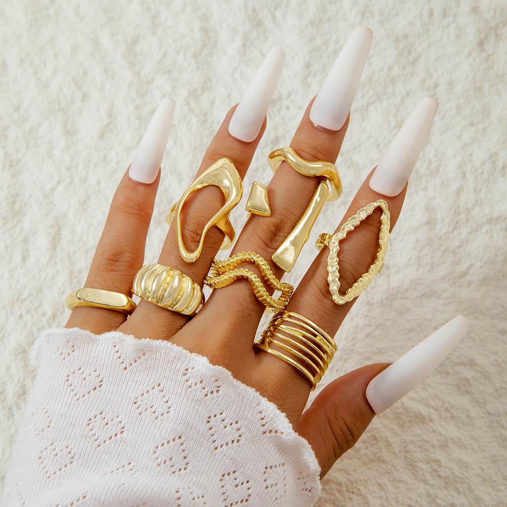 Fashion Elegant Stacking Gold Colour Rings Geometric Design Ring Set Accessories Daily Festival Party Gifts 27910