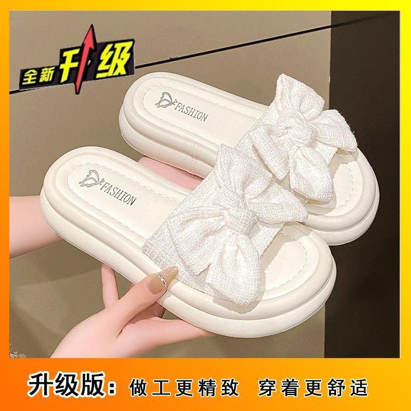 Fairy style with skirt slippers female outer wear 2025 summer new Internet celebrity fashion bow thick bottom sandals