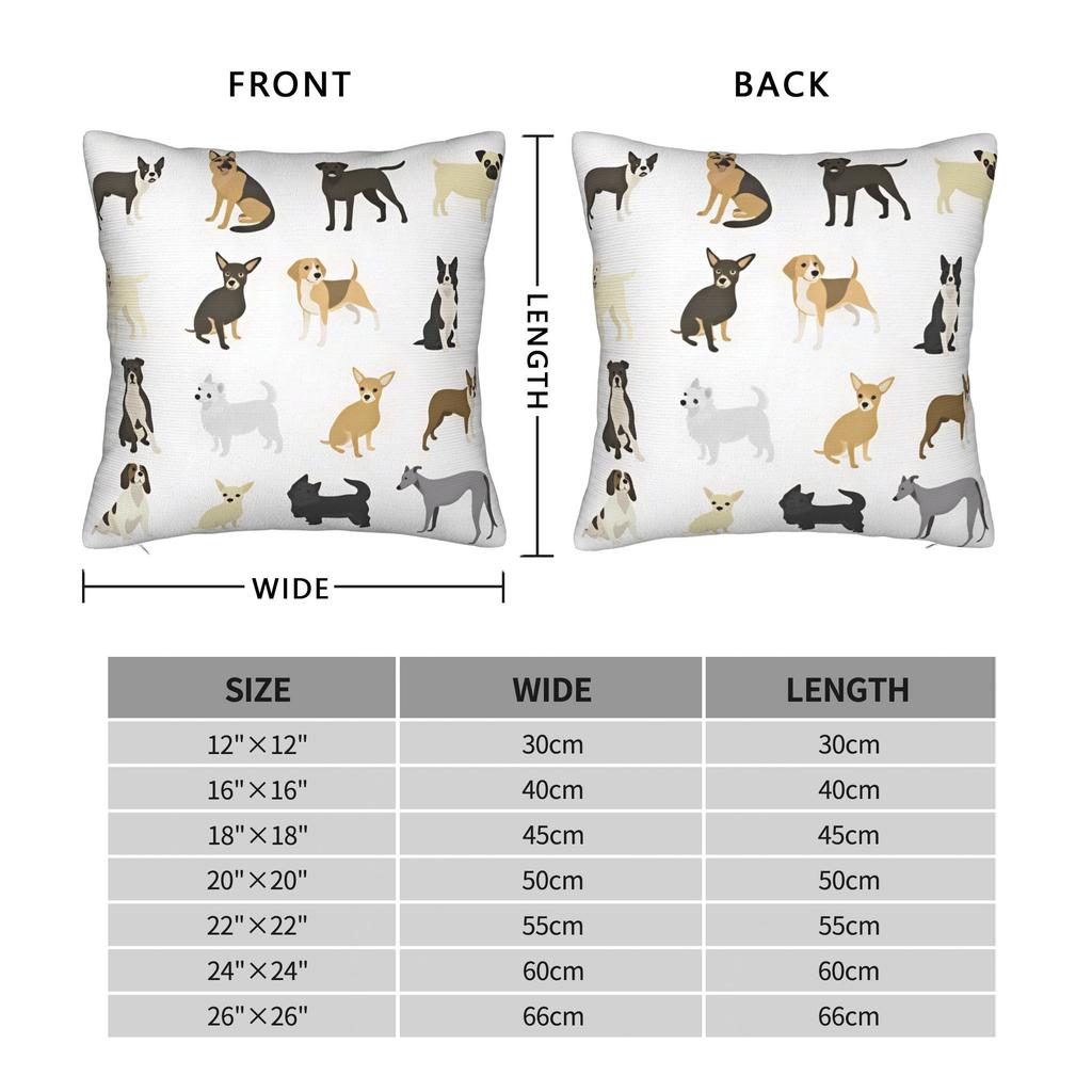 Pillow Cover Flat Various Dog Breeds Illustration Retro Trendy Pillow Case For Sofa Home Decoration Pillowcases