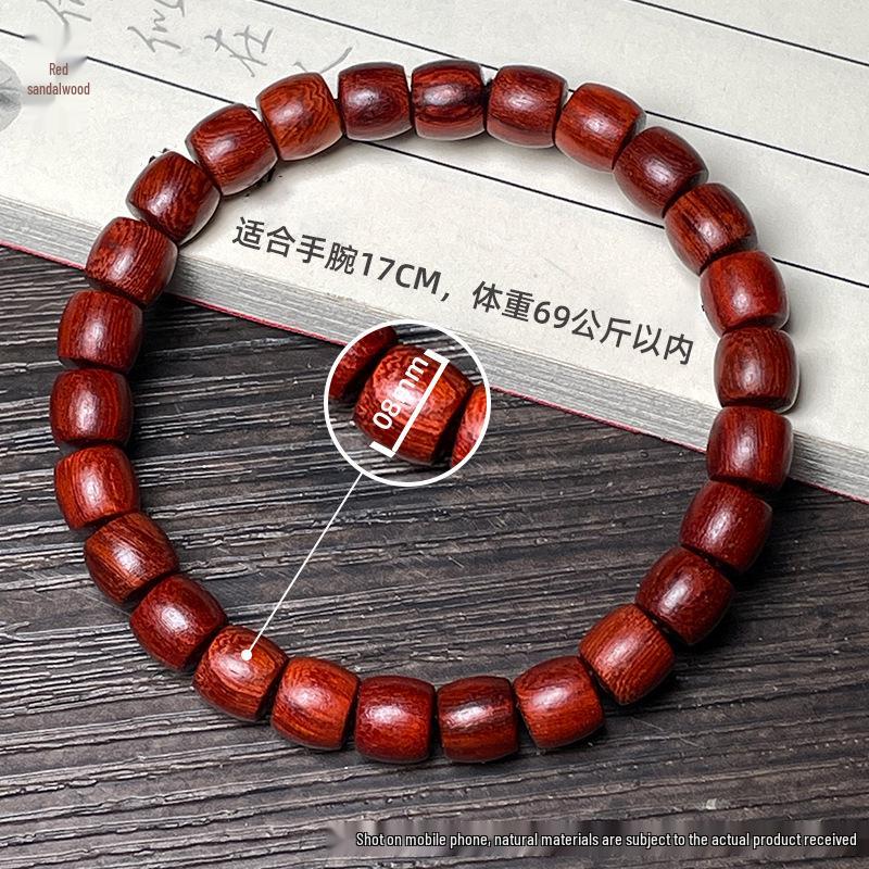 Ethnic Green Sandalwood Straight-Cut Barrel Bead Bracelet, Handmade Unisex Cultural Play Single Loop