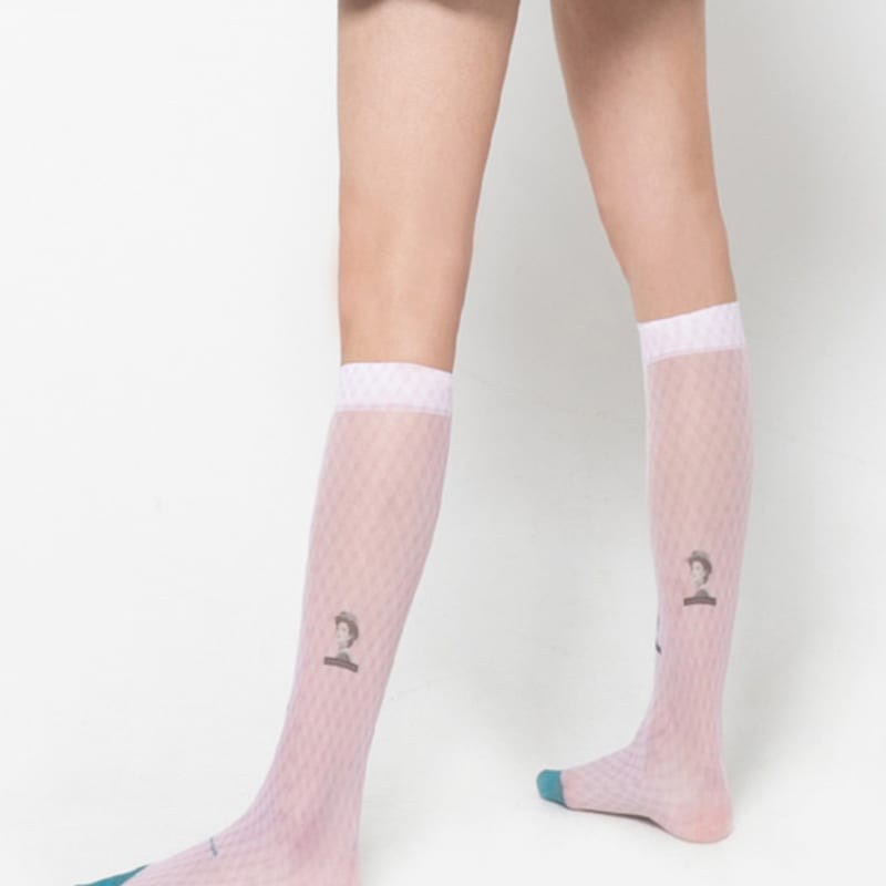 Romantic tiger Unpretty Jane pink cube knee stockings
