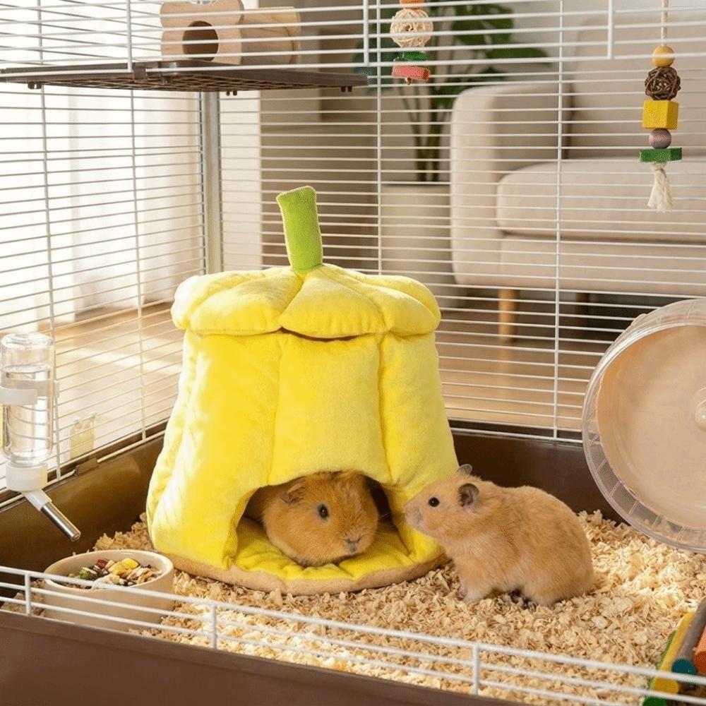 Semi-Enclosed Hamster Sleeping Cave Windproof Guinea Pig Hideout Bed  Cage Accessories