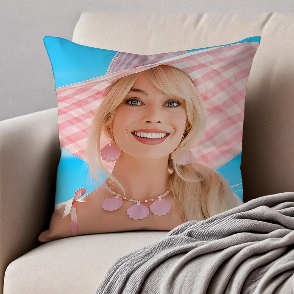 MMargot Robbie Cushion Cover Pillowcase Antidustmite Invisible Zipper Short Plush Sofa Cushion