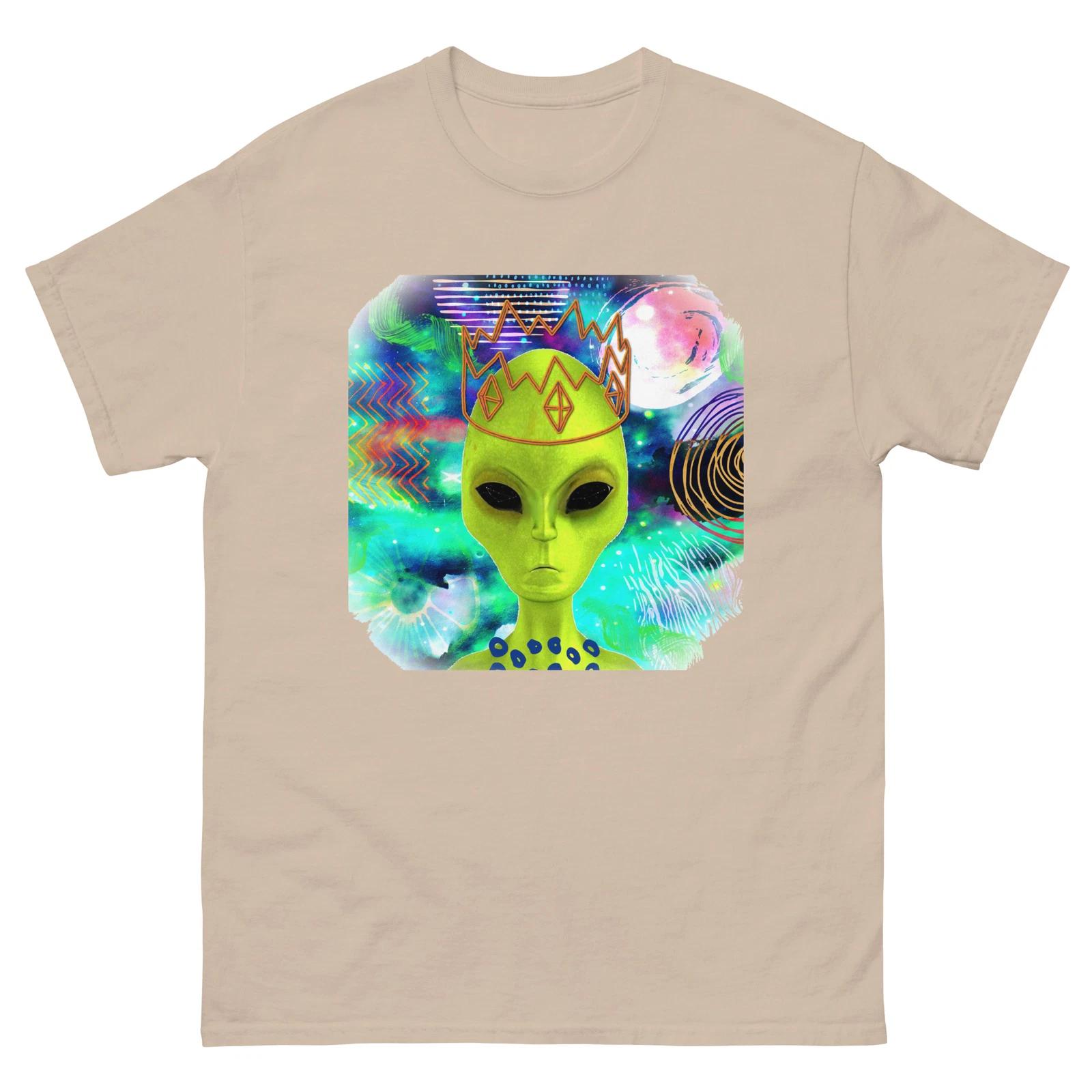 Alien King Graphic Art Adult T-Shirt - Cosmic Trippy Streetwear (Unisex) S