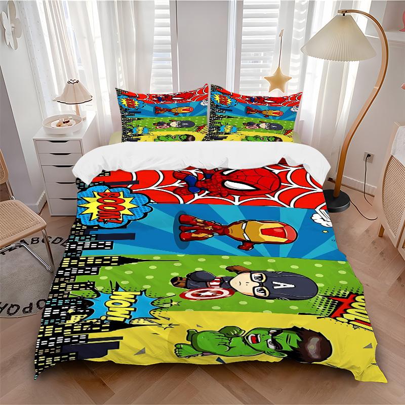 

3pcs Superheroes Comics Bedding Set, Soft Polyester Duvet Cover and Pillowcases Machine Washable Seasons all suitable & Guest Room Decor249 135x200cm