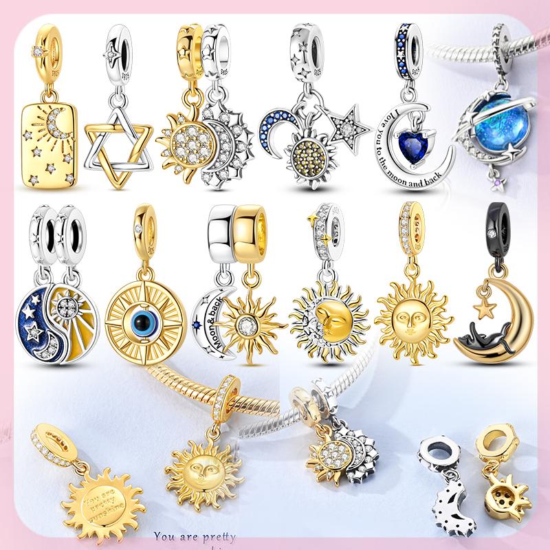 925 Silver Charms Fit Bracelets Necklaces Sun Starry Sky Star Moon Pendant Beads Charms DIY Women Jewelry Gift