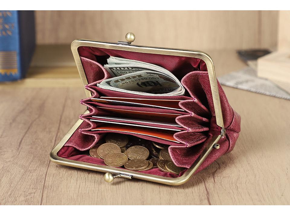 Black Angel Women's Wallet - Top Grain Cowhide, Embroidered, Genuine Leather, Iron Hinge, Multifunctional Compartments, Small & Casual.