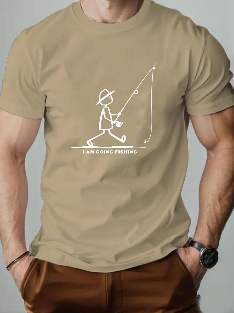 "I'm Going Fishing" Graphic Text Casual Short Sleeve Man T Shirt Fishing Rod Design Outdoor Breathable Surface Fishing Shirt Top