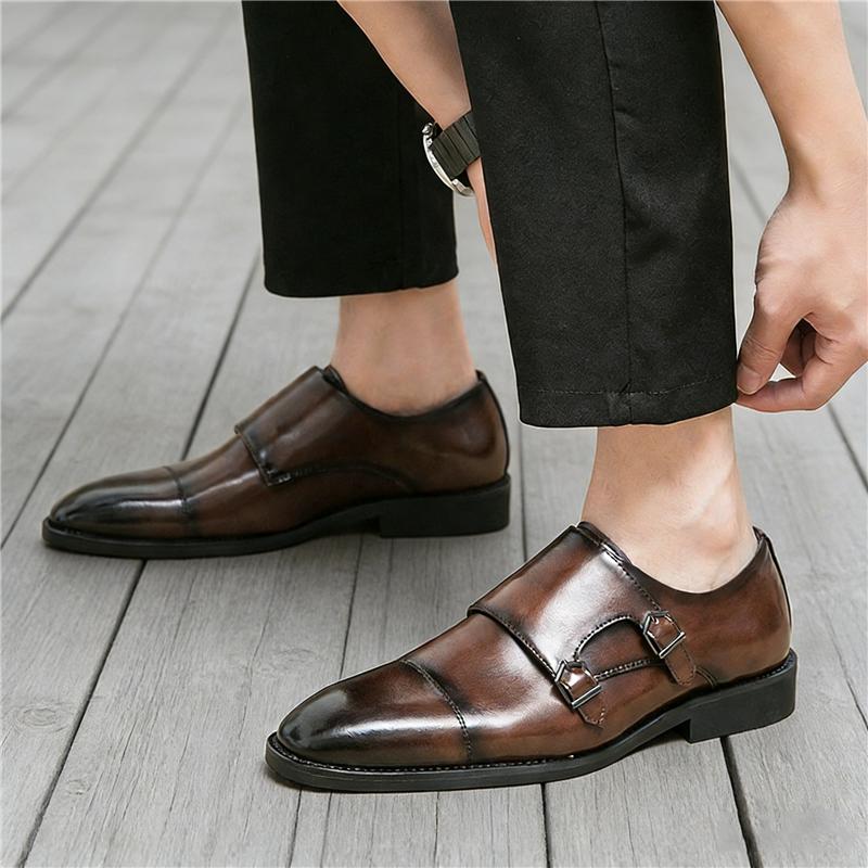 Britain Gentleman Black Brown Pointed Business Shoes Men Designer Monk Strap Loafers Formal Wedding Dress Homecoming Footwear