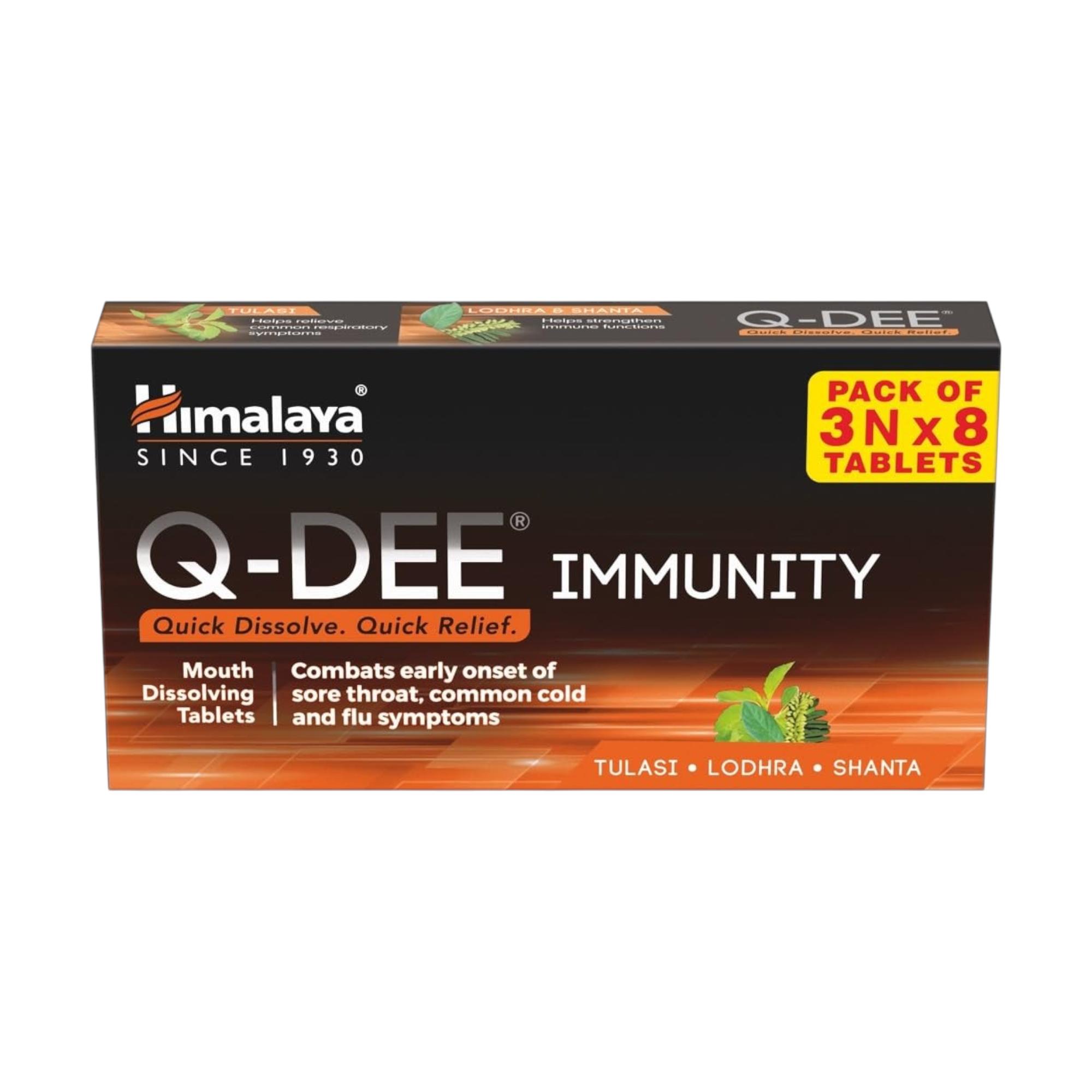 

Himalaya Q-DEE Immunity Mouth Dissolving Tablets Pack of 3NX8 S Quick Relief Flu Cold Sore Throat