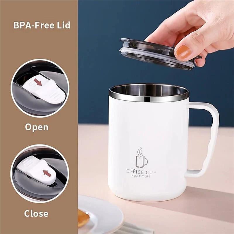 Leakproof Travel Coffee Mug With Lid Handle Thermal Flask Insulated Tea Cup