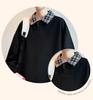 Men's Retro Color Block Plaid Long Sleeve Polo Collar Hoodie