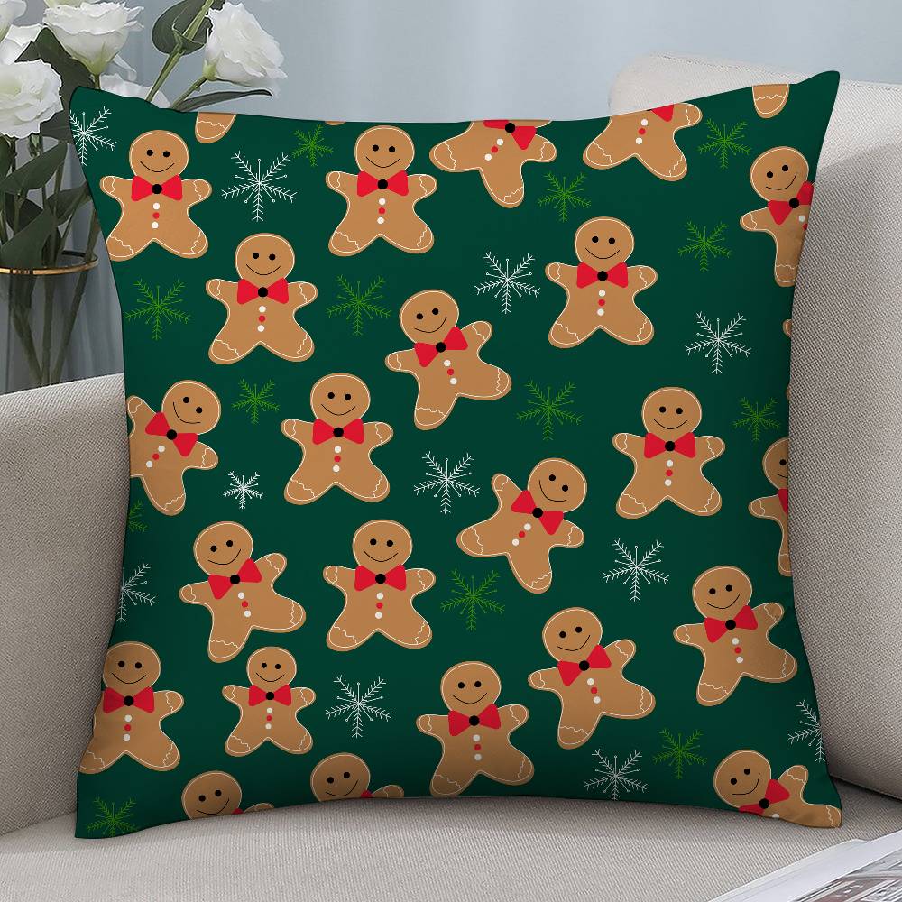 Cute Gingerbread Man Christmas Pillow Case Short Plush Double-sided Print Square Throw Pillow Covers Sofa Home Cushion Decor