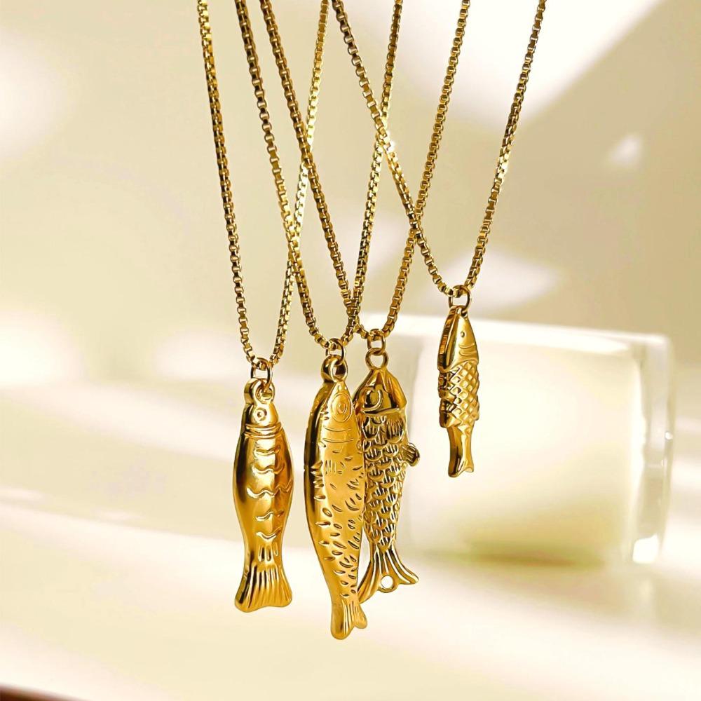 Gold Mini Fish Necklace Jewelry Ocean Style Beach Chain Choker Fish Pendant Necklace  Sea Beach