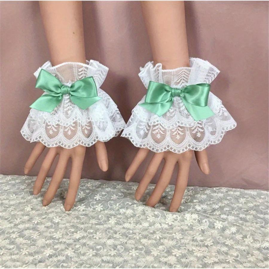 Multicolor Sweet Hand Sleeves Bowknot Lace Trim Cuffs Maid Cosplay Accessories For Women Party