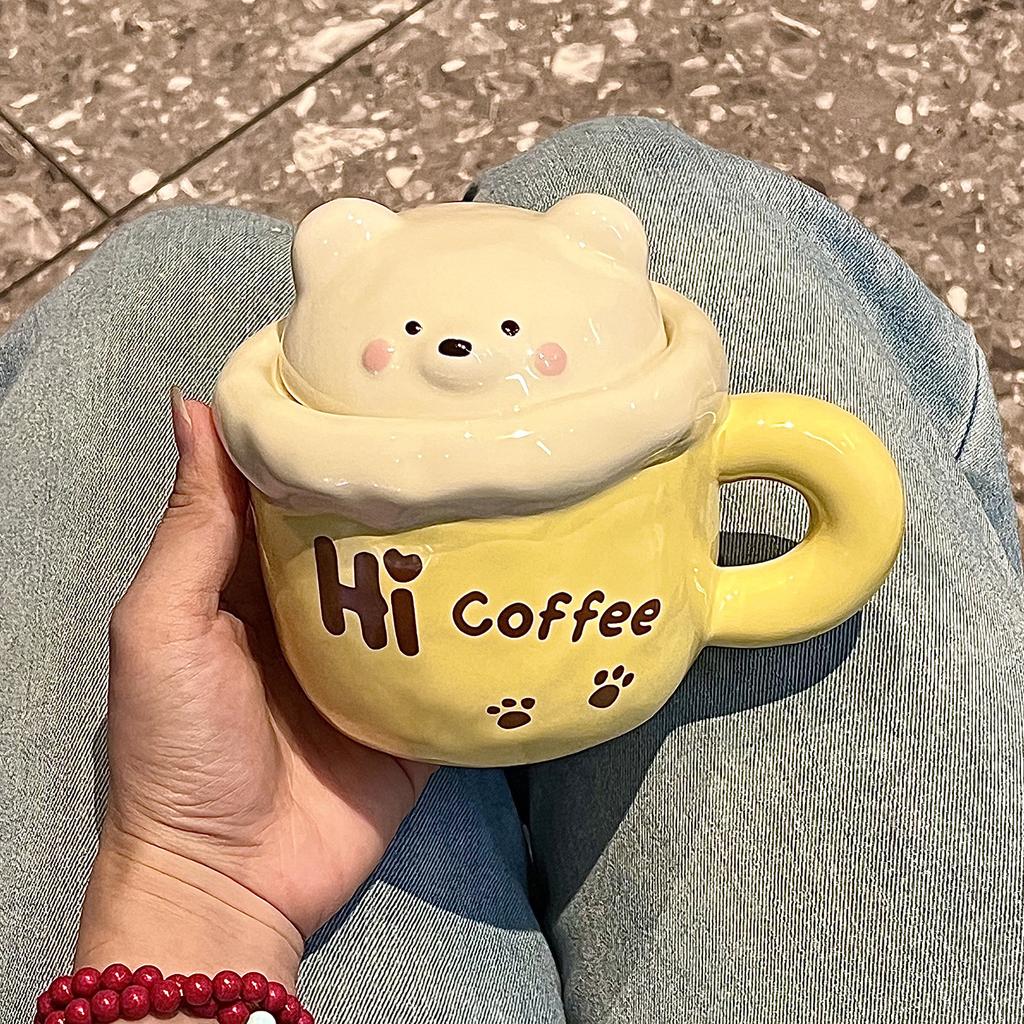 High-value Bear Mug with Lid Spoon, Cute Ceramic Water Cup for Girls' Birthday Gift, Cup Companion Gift