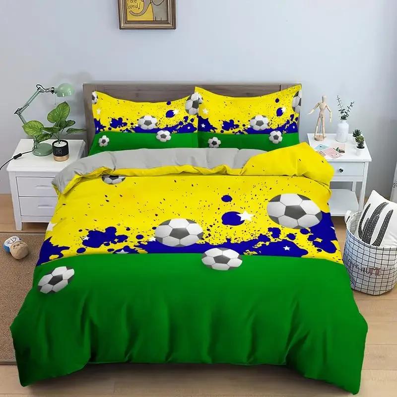 3D Football Bedding Set Soccer Duvet Cover Pillowcase Polyester Comforter Cover King Queen Full Double Ball Sport Quilt Cover