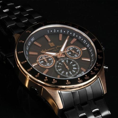 Salvatore Marra Men's Limited Edition Solar-Powered Radio-Controlled Chronograph Watch, Black and Pink Gold, SM14117-PGBK