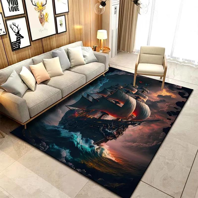 Sizes ghost Ship Pirate Ship Pattern Rug Carpets Bedroom Living Room Bathroom Mat Creative Door Mat Cloakroom Decor Area Rug