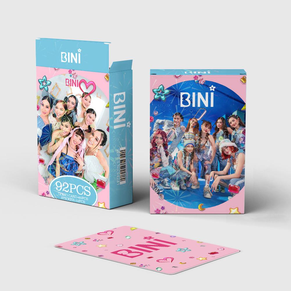 92pcs BINI Photocard Sticker Set Boxed Postcard Double Sides Lomo Cards Collection Gifts For Fans (60photo Cards+32stickers)