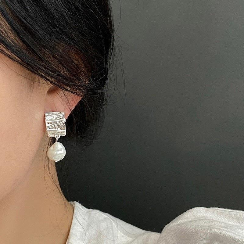 925 Silver Drop Earrings Hoop Pearl Leaf Vintage Irregular For Women Girl Gift Fashion Jewelry Dropship