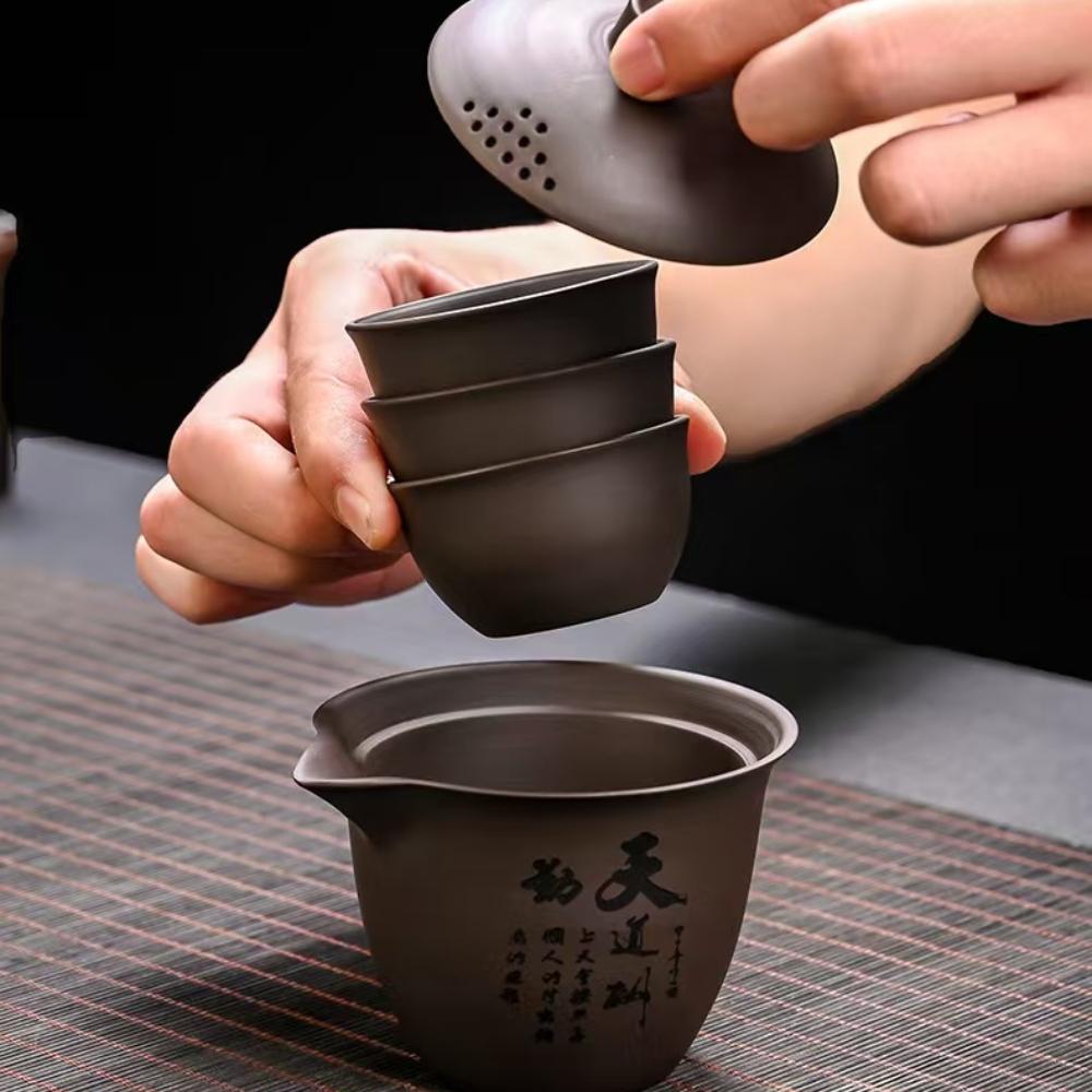 Ceramic Portable Travelling Tea Set Outdoor Camping Tea Set One Pot Three Cups Set