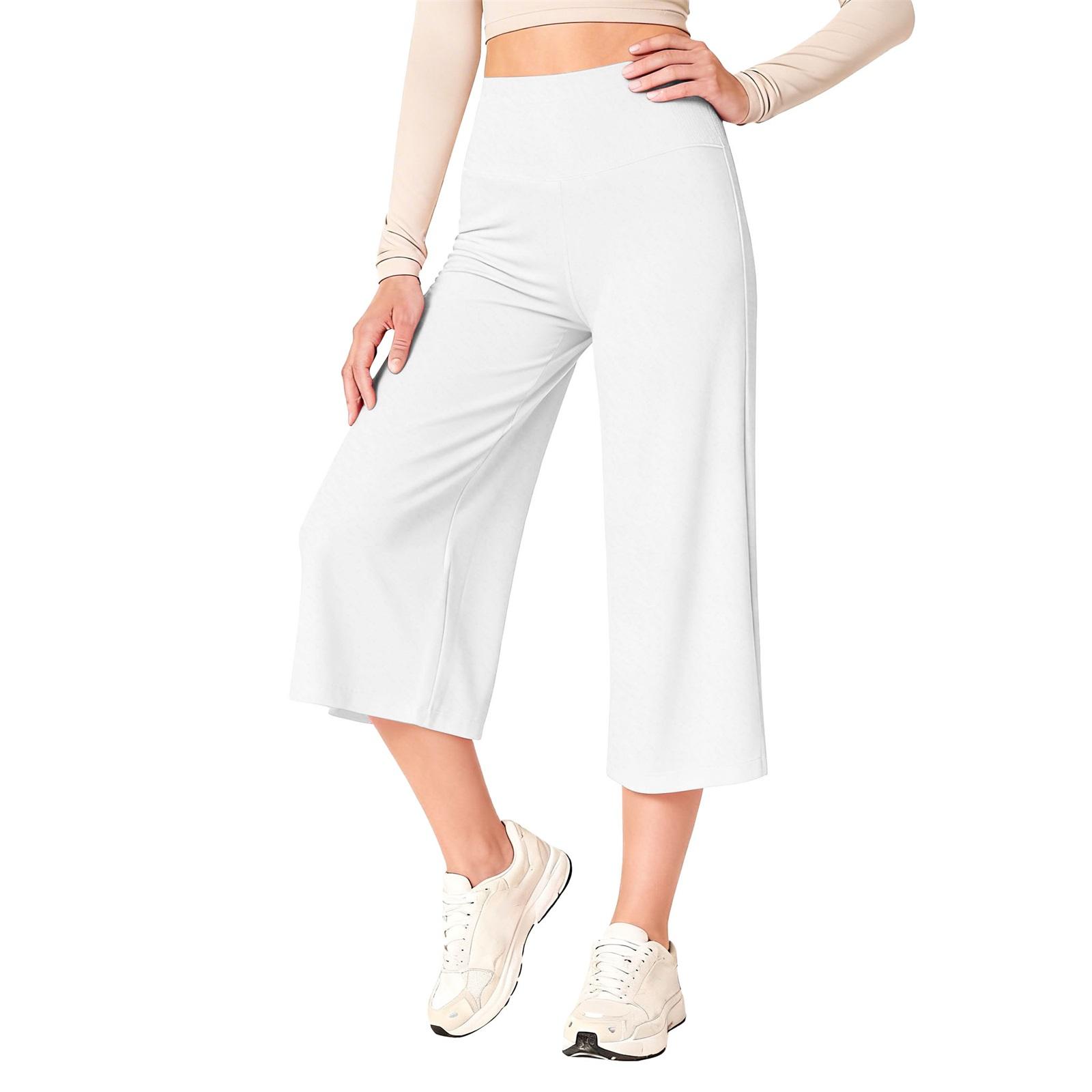 

Women’s Wide Leg Cropped Pants High Waist Stretchy Pull On Palazzo Trousers Soft Knit Fabric for Casual Wear XL білий