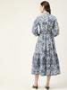 HandBlock Print Dress Jaipur Morni Cotton Summer Midi Dress Blue Cotton Shirt Dress with Belt,pockets